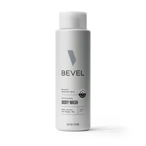 Bevel Exfoliating Body Wash Daily Gentle Dark Cassis & Argan Oil 16 fl oz for Soft Hydrated Skin Cleanser with Charcoal & Jojoba Esters Moisturize Moisturizing