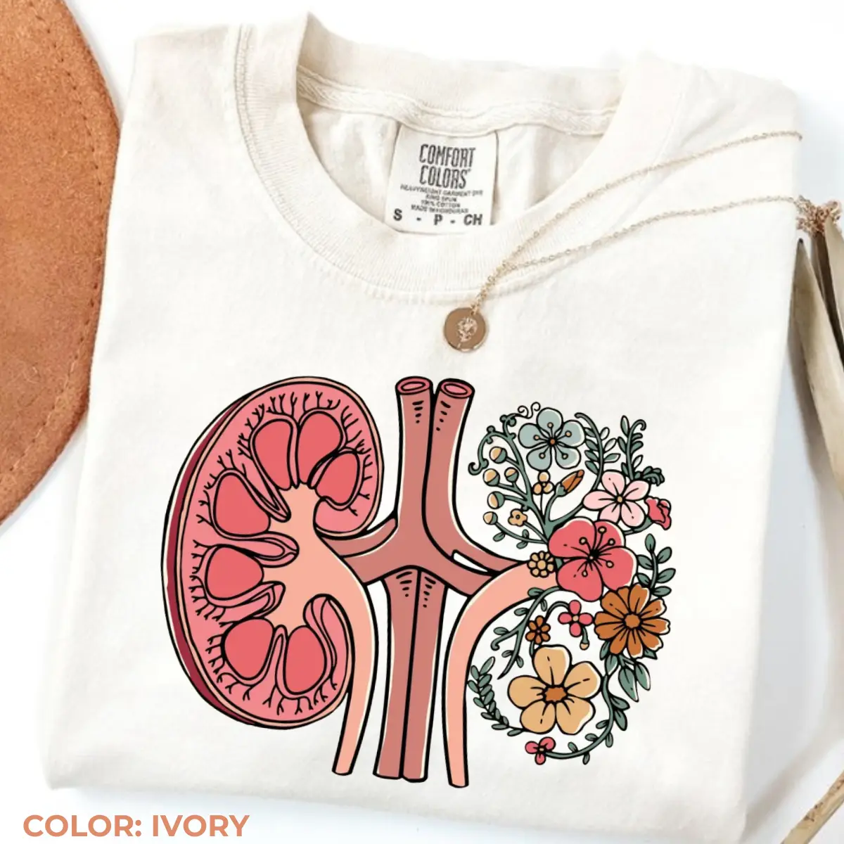 Comfort Colors Floral Kidney Nephrology Shirt, Renal Nurse T-Shirt, Kidney Anatomy Graphic Tee, Dialysis Nurse Gift, Healthcare Apparel