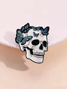 1pc Skull Butterfly Pin Blue Green Gradient Brooch Dark Nature Style Punk Enamel Art for Gothic Theme Accessory Backpack Decoration Subculture Gift