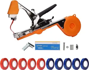 Tying Machine, Gardening Tapetool with 10 Rolls of Tape and 1 Box of Staple for Vegetable, Grape, Tomato, Cucumber, Pepper and Flower (Orange)