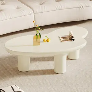 Guyii Cloud Coffee Table 42" Irregular Cream White Modern Center Table for Living Room Indoor Tea Table Easy Assembly High-Quality Materials Safety-Focused Round Edge Design