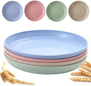 9 Inch Unbreaable Wheat Straw Plates -  Plate Set - Dishwasher & Microwave Safe - Dinner Dishes Lightweight Plates Salad ids Adult Plate for itchen Camping -  (Plate-9in)
