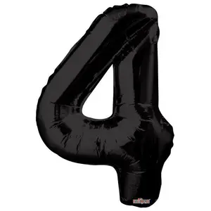 34" Black Number 4 Foil Balloon - Match Any Party Theme! Cod 19686-34