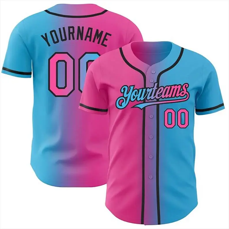 Personalized Pink Blue Baseball Jersey, Custom Name & Number, Unisex Team Shirt