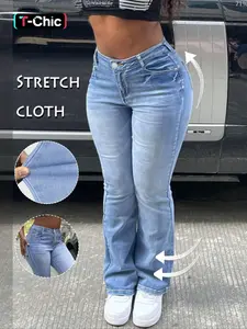 GILIPUR Y2K Women's Plain Pocket Button Fly Flare Leg Stretchy Jeans, Casual High Waist Bell Bottom Denim Trousers for Daily Wear, Ladies Bottoms for Fall & Winter Vintage 90s Loose gap Stretchy Jeans Mom Stretchy Jeans Stretch Stretchy Jeans
