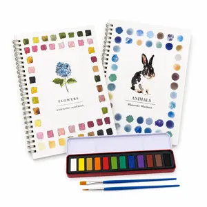 All-in-One Watercolor Coloring Book with 12-Color Palette | Portable Painting Kit for Kids & Adults | Floral & Animal Themes | Mess-Free DIY Art Activity
