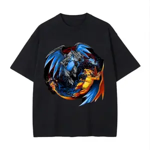 Mega Charizard X & Mega Charizard Y Pocket Monster T-Shirt | Mega Evolution Graphic Tee | PKM Anime Streetwear Shirt | Gym Workout Cotton Tee | Unisex Fan Gift