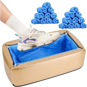 Shoe Covers Machine Automatic Shoe Cover Dispenser with 200pcs Disposable Shoe Covers Non Slip (Gold)