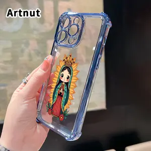 Electroplated Four Corner Anti-Fall Divine Little Madonna Pattern Phone Case for iPhone 16 Pro Max 15 Plus 14 13 12 11 E Shockproof Transparent Protective Cover