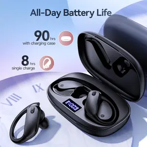 Gnmn Wireless Earbuds Bluetooth Headset Earmuff Earbuds 90 Hours Play IPX7 Waterproof Sports Headset Deep Bass with Wireless Charging Case Dual LED Power Display Earhook Headset Running Black