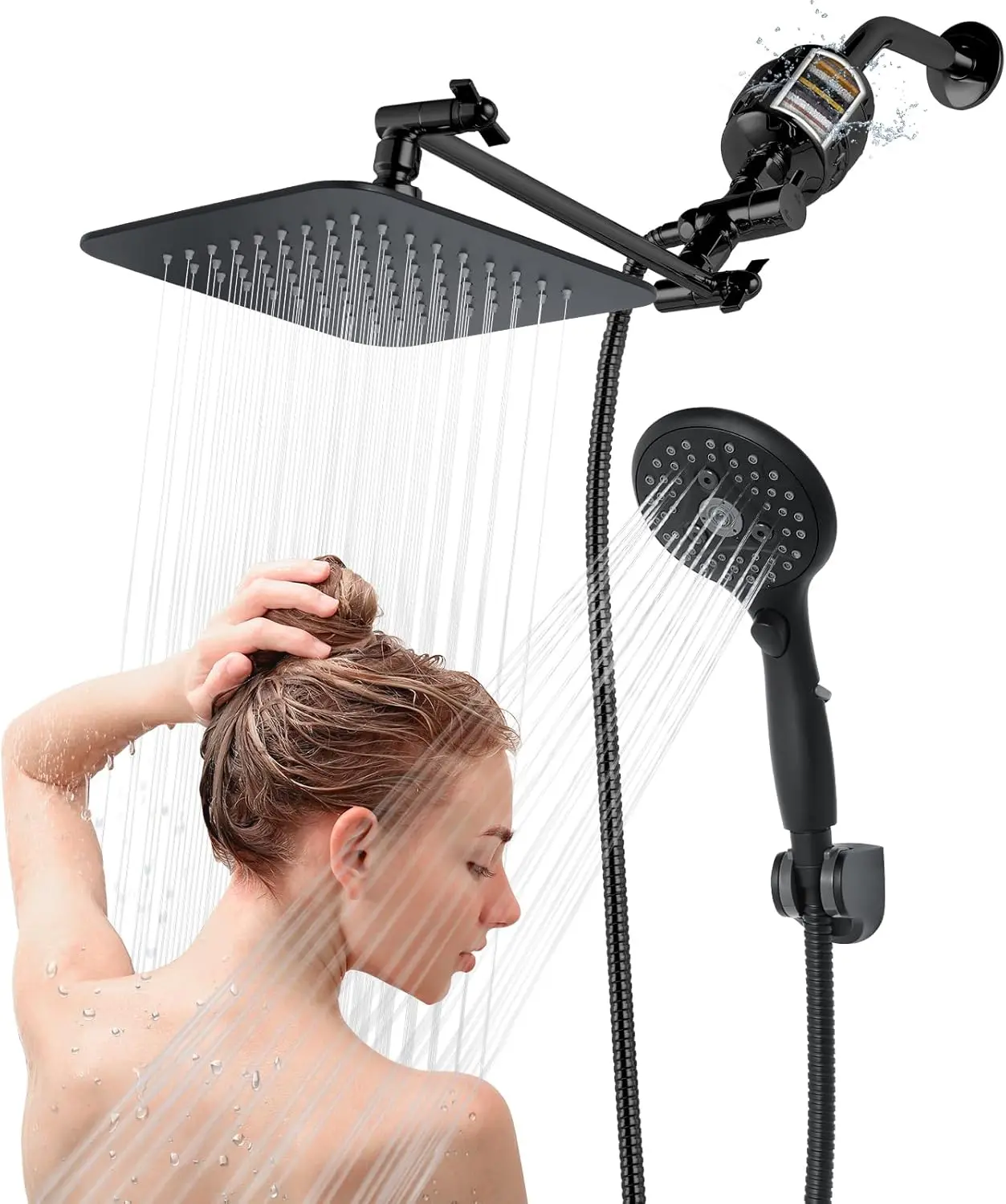 10-inch Filtered Handheld Booster Shower Set, 20-Stage Filtration High-Pressure Shower Head Combo with 3-Setting Adjustability for Clean, Refreshing Bathroom Water Enhancement, Handheld Showerhead