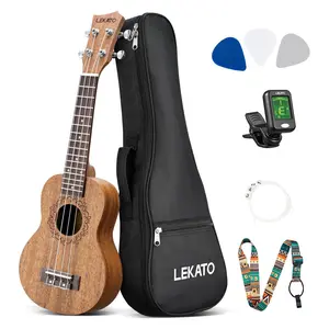LEKATO 21 Inch Soprano Ukulele for Beginners, Starter Kit Sapele Ukelele, Professional Hawaiian Guitar Uke with Gig Bag, Strap Nylon Strings, Picks, Digital Tuner for Adults Kids
