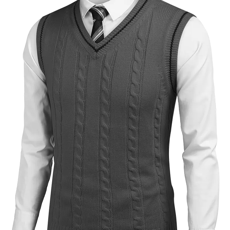 COOFANDY Men's Sweater Vest V Neck Slim Fit Casual Sleeveless Twisted Knitted Pullover Sweater
