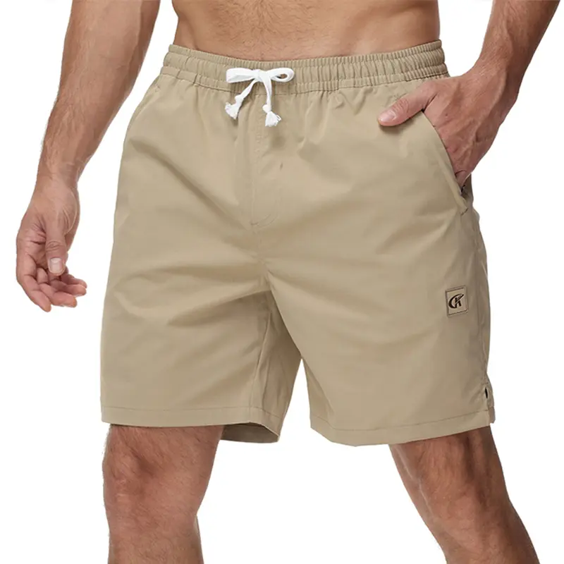QPNGRP Men's 7" Twill Drawstring Stretch Golf Shorts - Elastic Waistband, Zip-Secured Pockets, Cargo Pocket, Breathable, Above the Knee - for Outdoor Sports, Daily Wear, Fathers Day Gift (Khaki)