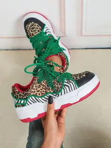 New Fashion Retro Thick Sole Women's Casual Sports Shoes, Leopard Print, Breathable Comfort, Low Top Lace-Up, Perfect for Gifts and Travel