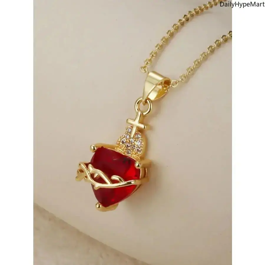 Vintage Heart Cross Necklace, Zircon-Embedded Fashion Accessory, Valentine's Day Gift for Necklaces Enthusiasts