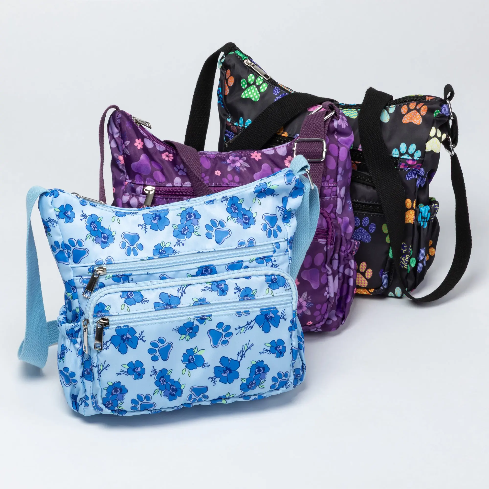 Paw Print Nylon Crossbody Purse | Adjustable Strap with Zip Pockets