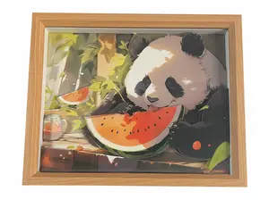 3D Paper Art Frame Kit - "Watermelon Panda" DIY Craft Puzzle, 22x27cm Stereo Layered Shadow Box, Cute Animal Desktop Decor, Educational Gift for Kids & Teens