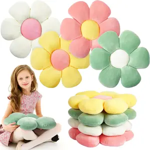 4 Pcs Cute Plush Flower Throw Floor Pillows 15 Inch Light Color Daisy Floor Seat Cushion Chair Pads for Back to School Decorative Cushions for Sofa Couch Bed