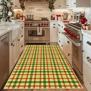Plaid Pattern Kitchen Rug, 1 Count Non-slip Soft Floor Mat, Decorative Carpet for Home Kitchen Living Room Bedroom Study Room