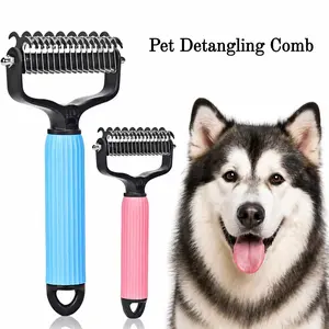 Pet grooming comb, suitable for cats and dogs: Double-sided de-shedding comb, dog brush, for grooming, gentle de-shedding brush, suitable for pets with short to long hair, dog and cat comb