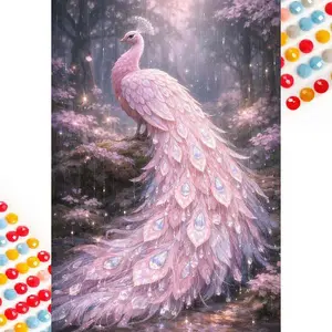 5D DIY Full Diamond Round Drill Painting - Diamond Painting Kit Pink Peacock Mosaic Canvas DIY Wall Art, Home Wall Decoration, Handicraft