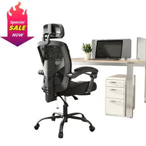 FurniChic Haven - Ergonomic Chair with Foot Rest, Mesh Computer Desk Chair Video Game Chair with Lumbar Support, Headrest, Padded Arms