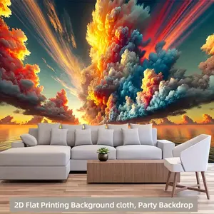 2D Flat, 1pc Vibrant Cloud & Sunset Polyester Backdrop Banner - 180.34x231.14 cm, No Power Needed, Easy to Hang, Durable Wall Decor for Living Room, Bedroom, Office, Outdoor, and Party Decorations, Party Backdrop |       Vibrant Wall Art |       Easy Hang