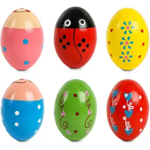 6PCS Easter Wooden Egg Shakers, Maracas Percussion Musical Instruments for Easter Basket Stuffers Egg Fillers for Toddler Classroom Prize Supplies Noisemaker
