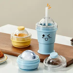 Portable Foldable Ice Ball Cup with Straw, Dual Mode Ice Maker and Drinkware, Food-Grade Silicone, Ideal for Summer Outdoors, Parties, Camping