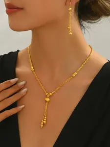 Women's Elegant Textured Beaded Design Jewelry Set, Exquisite Trendy Pendant Necklace & Dangle Earrings, Chic Fashionable Jewelry Set for Party & Daily Clothing Decor