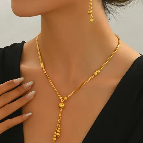 Women's Elegant Textured Beaded Design Jewelry Set, Exquisite Trendy Pendant Necklace & Dangle Earrings, Necklace and Earring Set, Chic Jewelry Set for Party & Daily Clothing Decor, Bridal Jewelry Set for Wedding