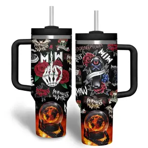 Metalcore Band Inspired Tumbler 40oz with Handle, Heavy Breakdown Aesthetic Cup, Screamo Hardcore Fan Gift, Dark Grunge Style Mug, Alternative Music Travel Mug, Stainless Steel Tumbler