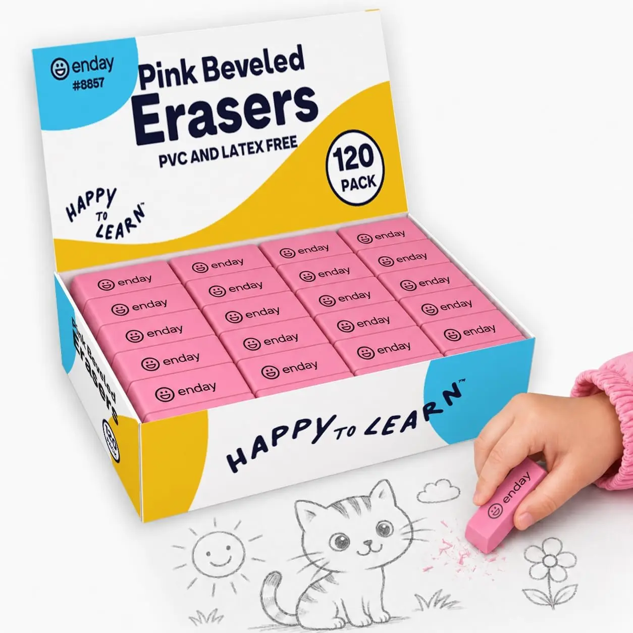 Enday Large Pink Erasers Bulk (120 Pack), Latex Free Pink Pearl Erasers for School Supplies, Pencil Erasers for Kids, Classroom Teachers, Office & Art Supplies, Smudge Free Erasers