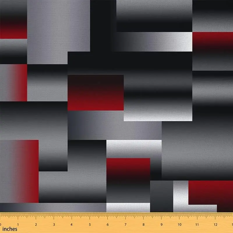 Feelyou Geometric Pattern Woven Textile Upholstery Fabric - Red, Gray, Black Modern Outdoor Fabric by the Yd, Square-Rectangle DIY Sewing & Soft Furnishings Material, Woven Textile Fabric