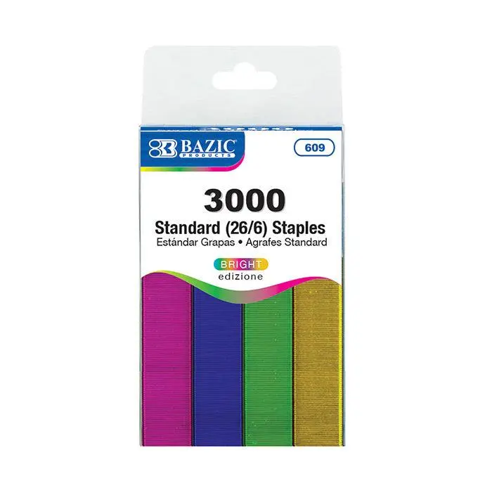 BAZIC 3000 Ct. Standard (26/6) Metallic Color Staples BAZIC 3000 Ct. Standard (26/6) Metallic Color Staples