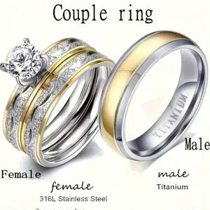 Set of 3 fashionable 18K gold-plated couple rings for women, Wedding engagement rings, Christmas, Valentine's Day