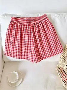Plaid Y2K Retro Elastic Waist Loose Fit Shorts, Summer Comfort Casual Gym Shorts, Daily Versatile Clothing
