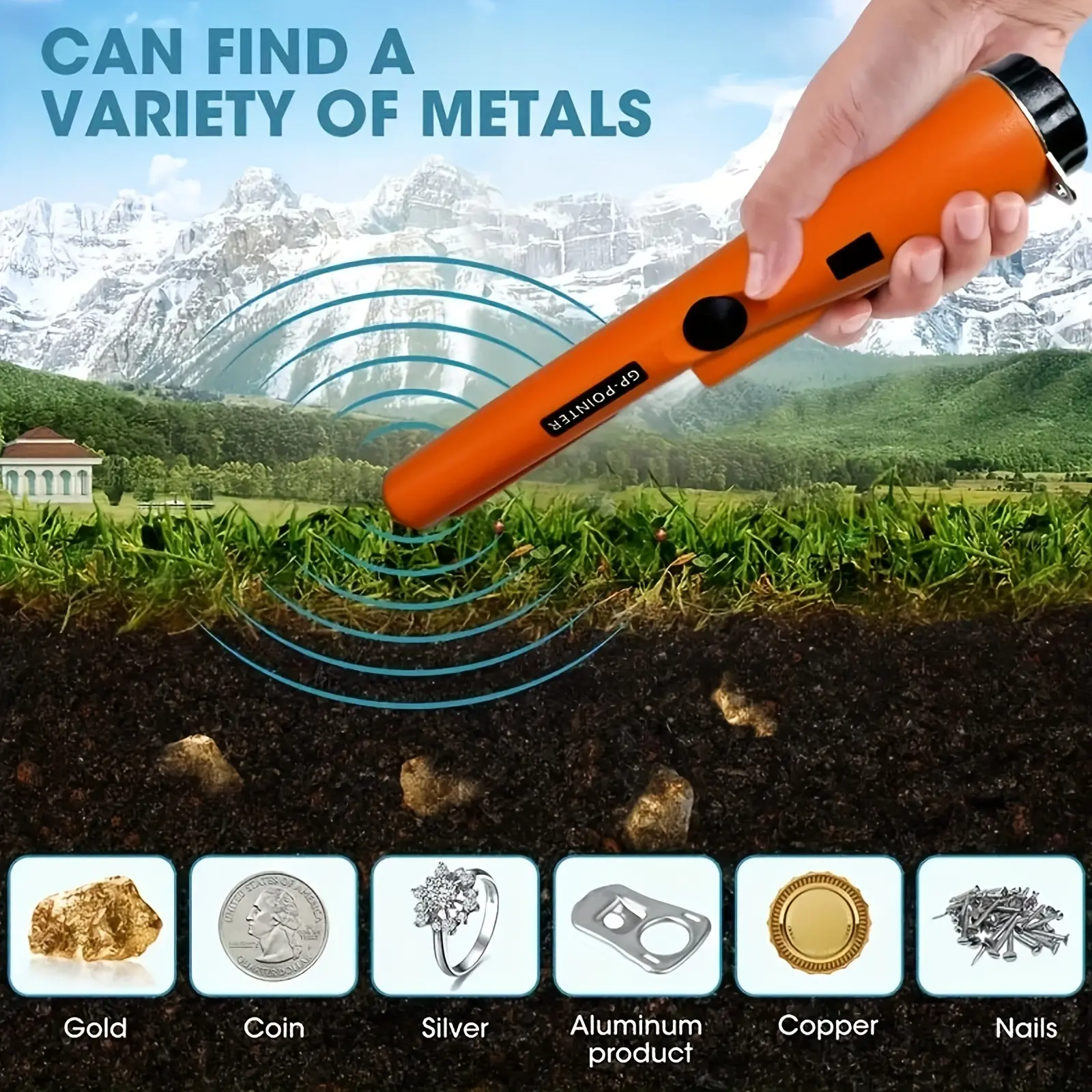Handheld Metal Detector Pinpointer, 360° Detection, 128 Sensitivity, Buzzer & Vibration Alerts, Durable Plastic Body with Metallic Finish, Ergonomic Design, Battery-Powered (Batteries Excluded) for Treasure Hunting summerwins,summerwins