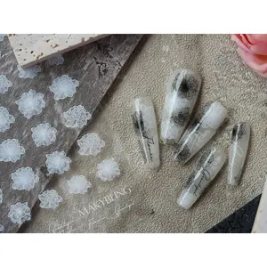 Peony Hydrangea Floral Nails Transparent Lace Flower Nail Stickers