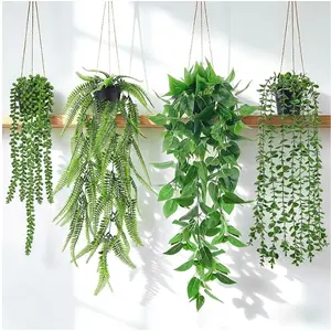 Der Rose 4Pcs Fake Plants Hanging Artificial Ivy Vine Faux Eucalyptus Hanging Plants, Boston Fern, String of Pearls for Living Room Aesthetic Bedroom Boho Kitche Wall Shelf Indoor Outdoor Decor