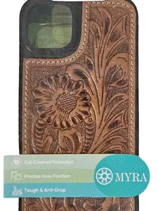 MYRA hand-tooled leather phone case -- iPhone 14 PLUS