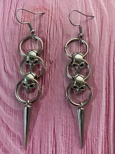 Vintage Lady Earrings Gothic Skull Cone Round Ring Pendant Personality Halloween Party Jewelry Gift Punk Style Earrings
