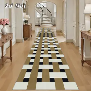 Modern Geometric Long Hallway Carpet, Soft Comfortable Living Room Sofa Footrest Pad, Easy Clean Precision Sealed Edges, Classic Modern Space, Checkered Rug