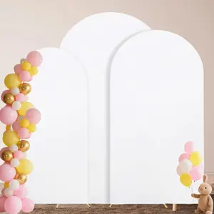 3 Pack Wedding Arch Cover, 7.2ft 6.6ft 6ft White Spandex Stretchy Backdrop, 2-Sided Round Top Fitted for Birthday Wedding Bridal Baby Shower Event Banquet(3 Sizes)