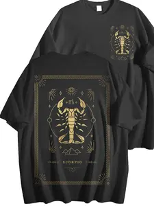 Scorpio Zodiac Cotton Graphic Tee Black Gold Mystic Astrology Streetwear TShirt shirt