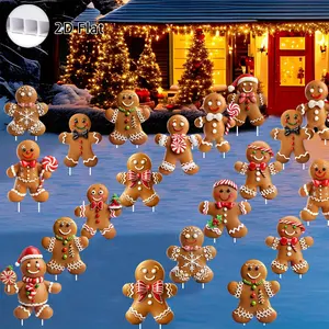 12 Christmas yard decorations, Christmas gingerbread for people with wooden stakes in the yard sign - Christmas gingerbread yard wooden stakes lawn sign for outdoor garden party decorations in the Christmas yard. Outdoor holiday display