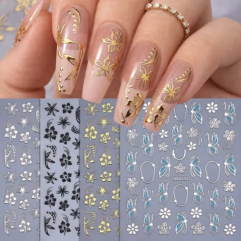 4 Sheets Set Hibiscus Flower 3D Matte Finish Nail Art Stickers, Spring Butterfly Floral Bloom DIY Self-Adhesive Decals, Elegant Design Nail Decorations, Nail Art Designs, Diy Nails Art, Nail Decoration Supplies, Nail Art Products