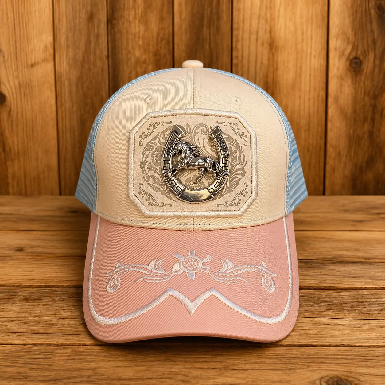 Western Trucker Hat for Men Women Vintage Cowboy Country Hats with Horseshoe Embroidery & Snapback Fit for Western Outfit