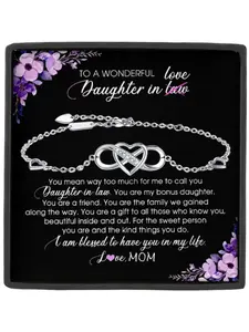 To My Wonderful Daughter in law Infinity Heart Zircon Bracelet Bangle with Card and Gift Box, Gift Jewelry, Birthday Christmas Wedding Gifts